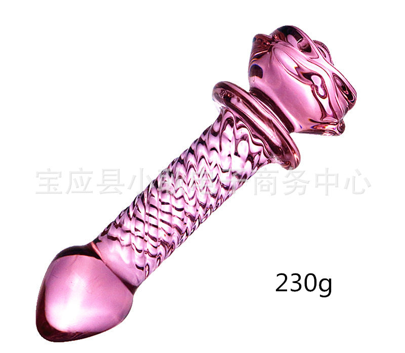 Pink rose glass penis anal plug female male adult sex products sex anal plug