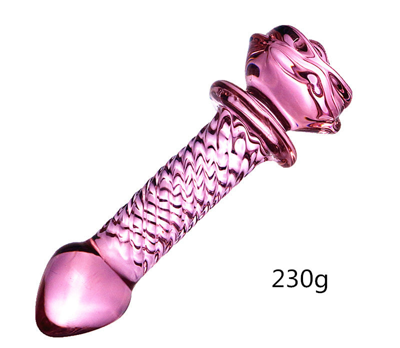 Pink rose glass penis anal plug female male adult sex products sex anal plug