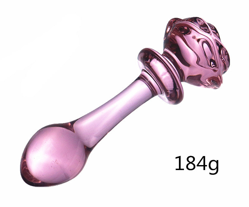 Pink rose glass penis anal plug female male adult sex products sex anal plug