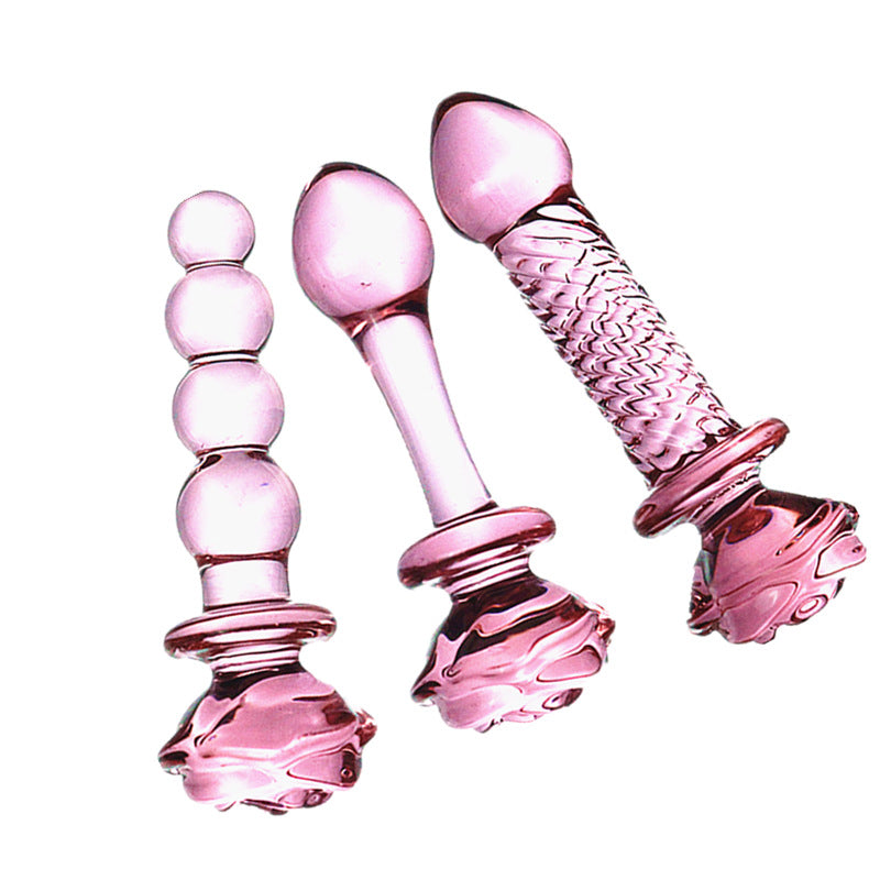 Pink rose glass penis anal plug female male adult sex products sex anal plug