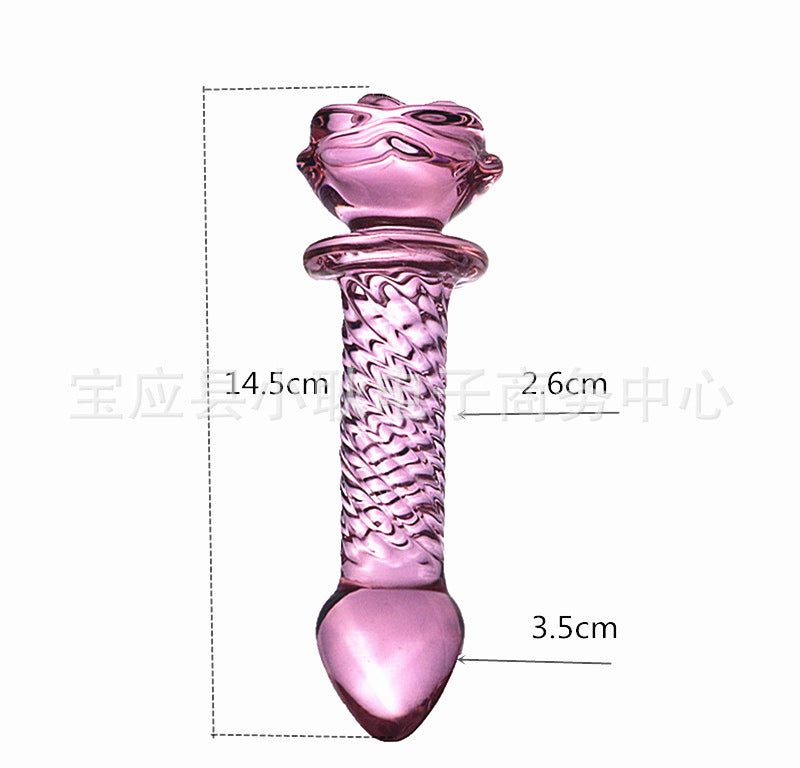Pink rose glass penis anal plug female male adult sex products sex anal plug