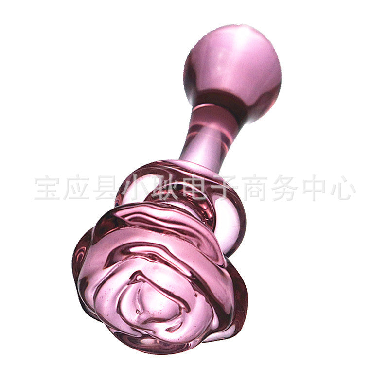 Pink rose glass penis anal plug female male adult sex products sex anal plug