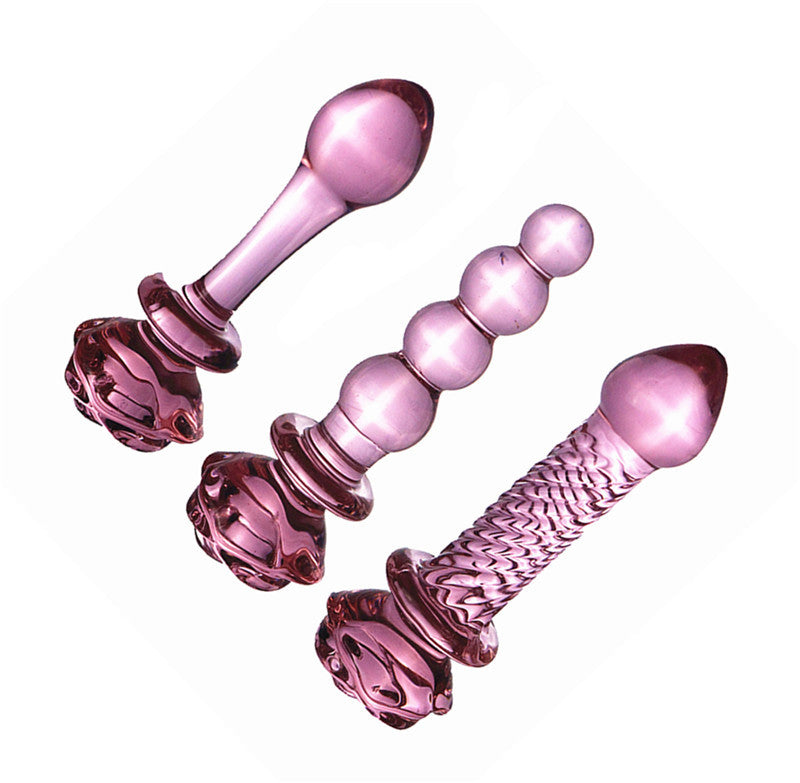 Pink rose glass penis anal plug female male adult sex products sex anal plug