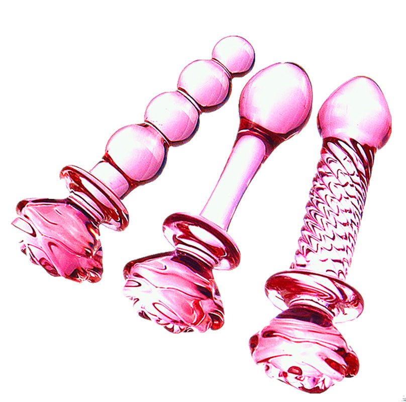 Pink rose glass penis anal plug female male adult sex products sex anal plug