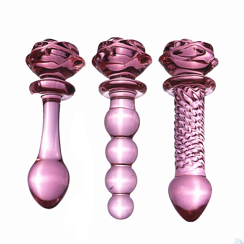 Pink rose glass penis anal plug female male adult sex products sex anal plug