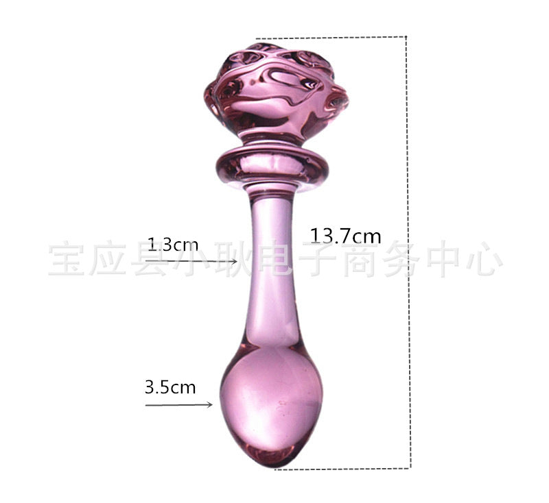 Pink rose glass penis anal plug female male adult sex products sex anal plug