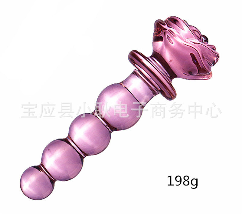 Pink rose glass penis anal plug female male adult sex products sex anal plug