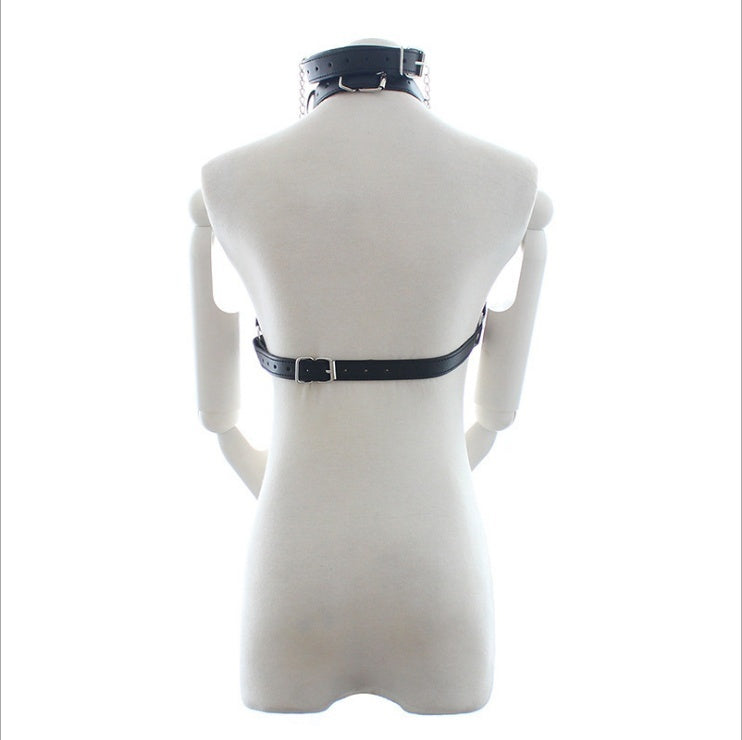 Sex Toys Adult Stretch Fit Restraint Breast Clip Temptation Bondage Faux Leather Open Top Lingerie O-Ring with Clamps