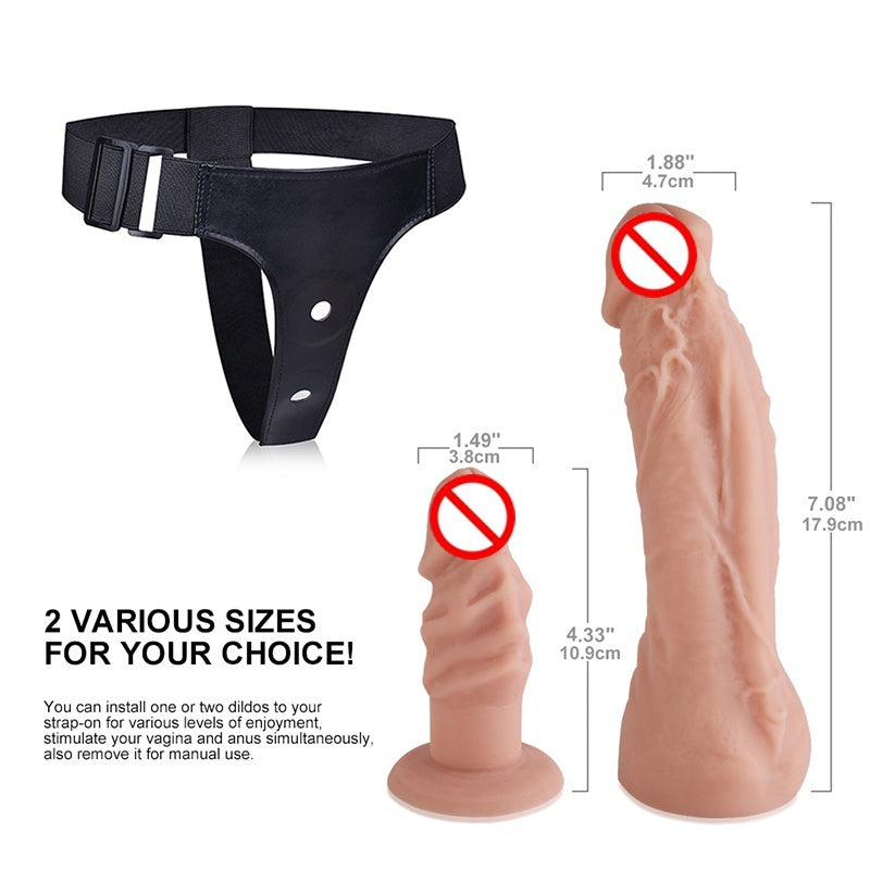 Lesbians Leather Strap-On with Double Silicone Dildos Girl’s Love Sex Toys for Women