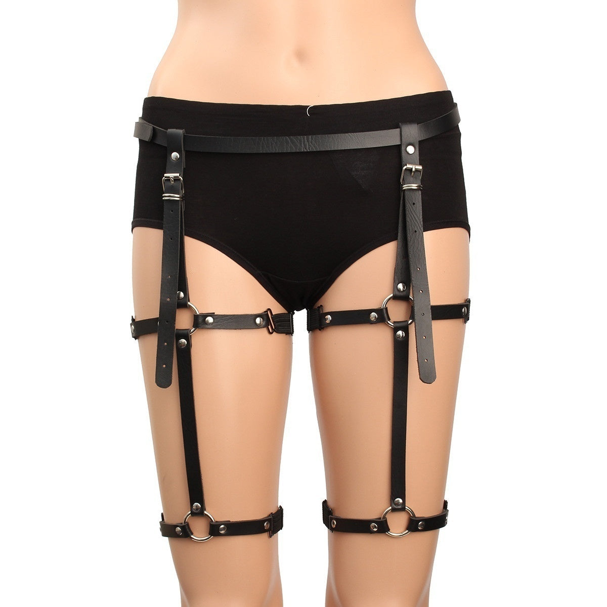 Sexy Punk Handmade Body Bandage Waist Cincher Leather Harness Garter Belt Strap Loop
