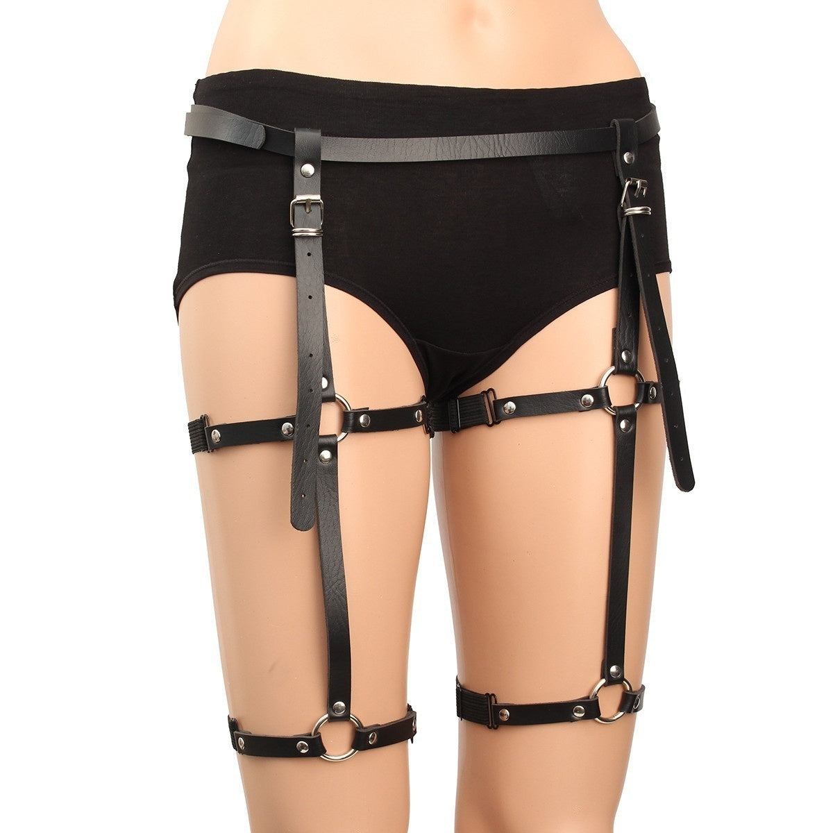 Sexy Punk Handmade Body Bandage Waist Cincher Leather Harness Garter Belt Strap Loop