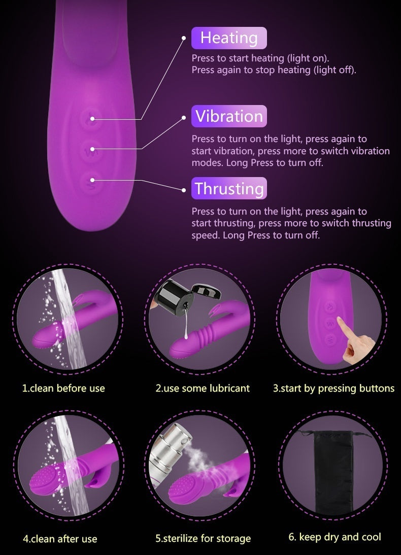 Heat Thrusting Vibrator Rotating Dildo Silicone Rabbit Vibrator G Spot Stimulator Waterproof Sex Toys for Women