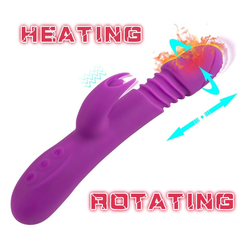 Heat Thrusting Vibrator Rotating Dildo Silicone Rabbit Vibrator G Spot Stimulator Waterproof Sex Toys for Women
