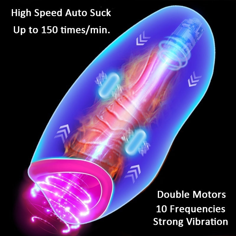 Powerful 10 Frequency 5 Thrusting Sucking Patterns Usb Recharge Male Intelligent Heating Realistic Deep Throat Peristalsis M-asturbator Oral Sex Cup Stimulation Tongue Sex Delay Exercise Sex Toys for Men