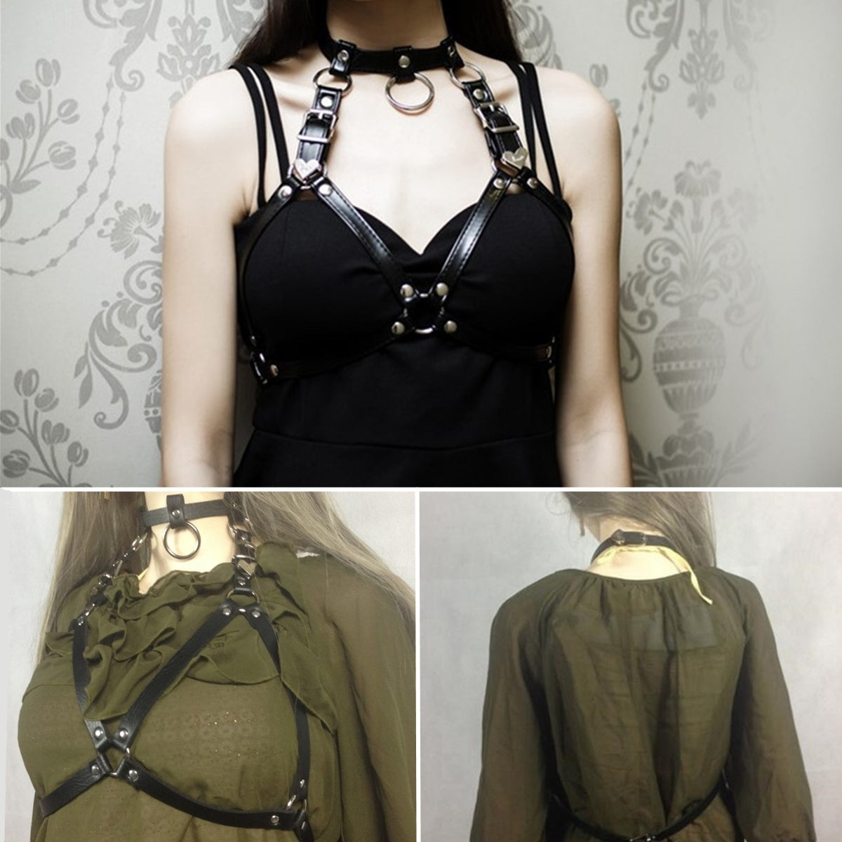 Adult Leather Punk Halterneck Choker Gothic Body Cage Bondage Sexy Waist Belt