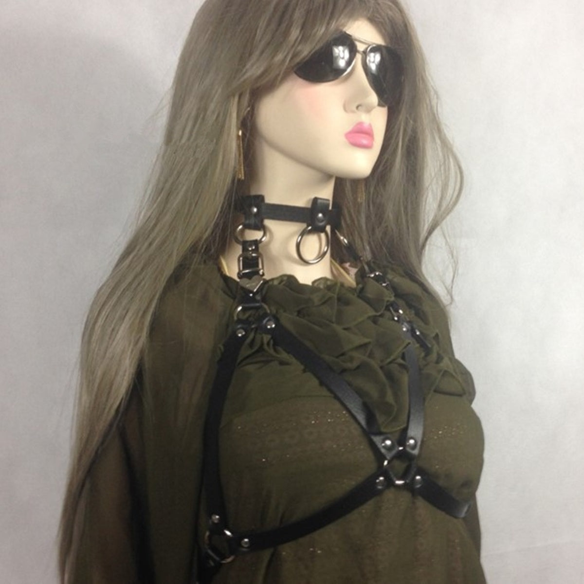 Adult Leather Punk Halterneck Choker Gothic Body Cage Bondage Sexy Waist Belt