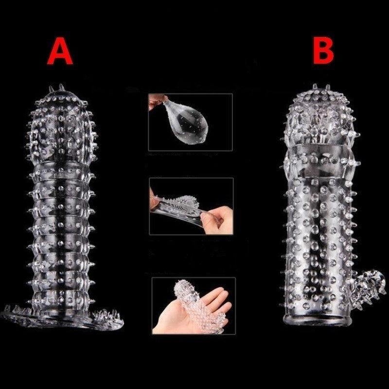 Men Penis Sleeve Treansparent Crystal Comdom Cock Extented Adult Games Sex Toys for Male Couple