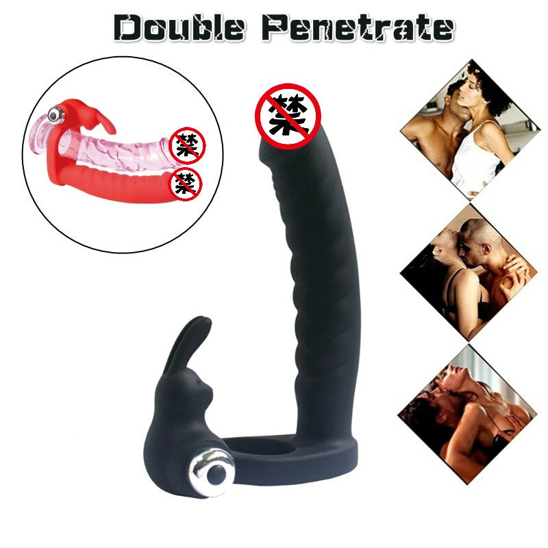 Vibrating Sex Delay Penis Ring with Dildo Butt Plug Enhancer Cock Rings Sex Toys for Couple