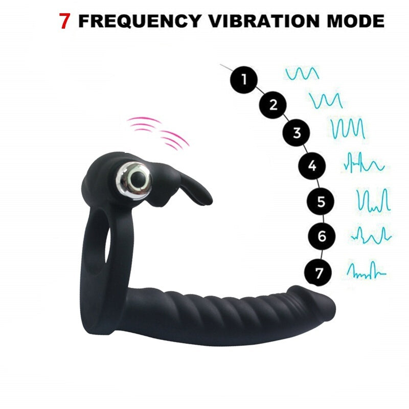 Vibrating Sex Delay Penis Ring with Dildo Butt Plug Enhancer Cock Rings Sex Toys for Couple