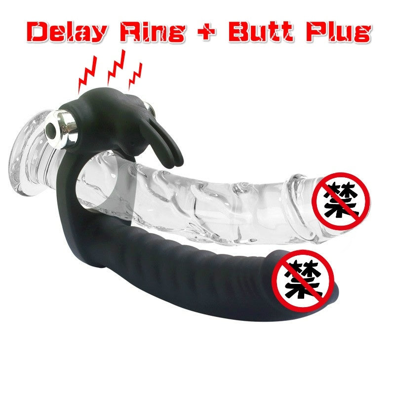 Vibrating Sex Delay Penis Ring with Dildo Butt Plug Enhancer Cock Rings Sex Toys for Couple