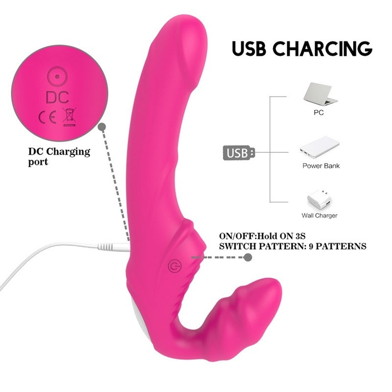 9 Speeds Strapon Double Ended Dildo Vibrator Lesbian Masturbration Sex Toys for Female Couple