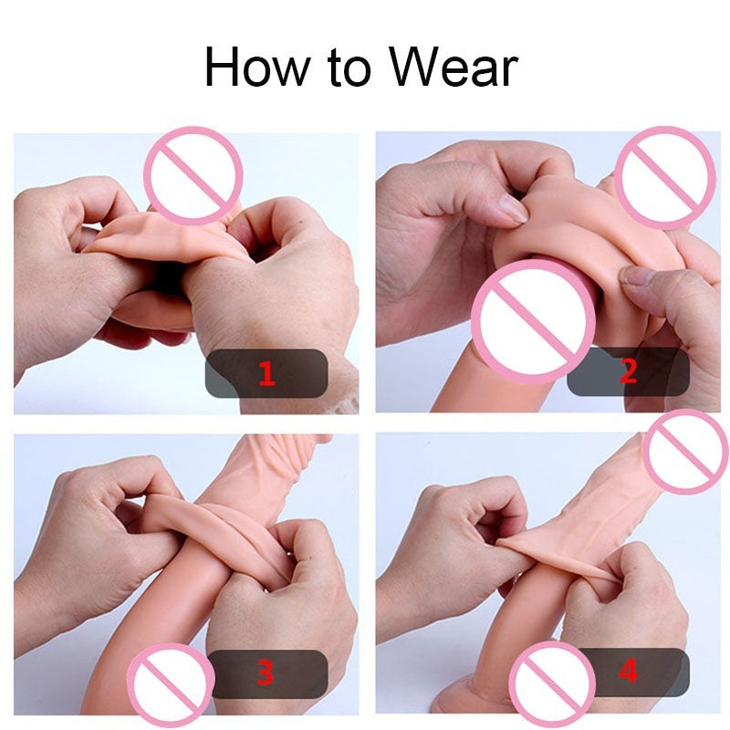 Enlargement Enhancer Condom Delay Sex Toys for Men Extender Ring Nude Natural Big Male Penis Sleeve Extender