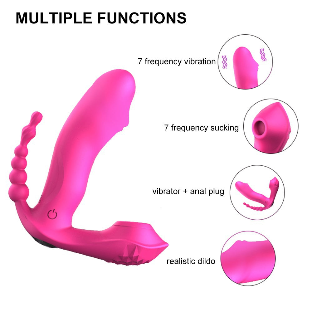 7 Mode Vibrating Sucker Anal Vagina Clitoris Stimulator Wearable Mouth Sucking Erotic Female Sex Toy 3 in 1 G Spot Massage Vibrator