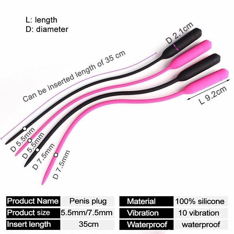 10 Frequency Urethral Vibrator Mute Silicone Pe/nis Plug Male Mastur/bator Sex Toys for Men (Black 5.5mm/7.5mm)