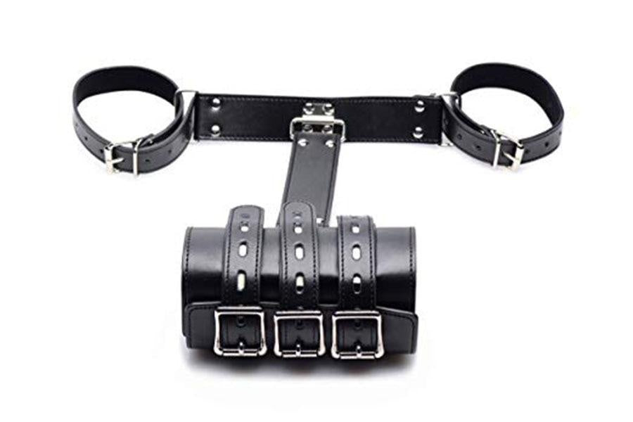 BDSM Adjustable Leather Bondage Wrist Cuffs Arms back Bind Restraints Harness