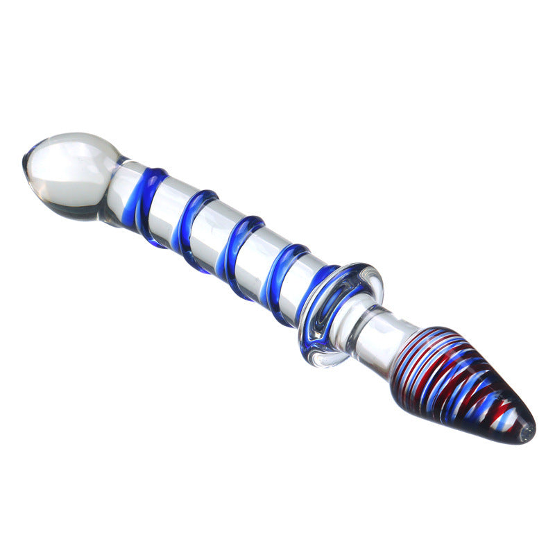 Striped sex adult products transparent glass penis ice and fire women's masturbation device backyard anal plug