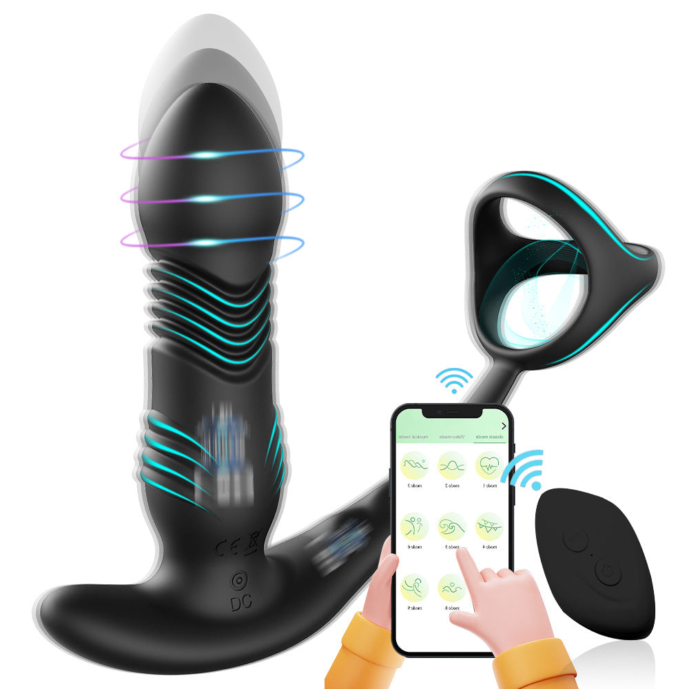 【APP Application】Adult products manufacturers wholesale crescent moon wireless remote control APP telescopic double shock three ring backyard prostate anal plug
