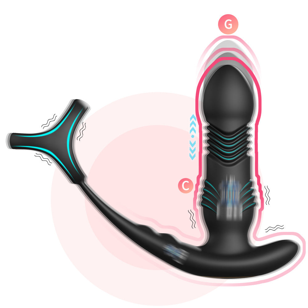 【APP Application】Adult products manufacturers wholesale crescent moon wireless remote control APP telescopic double shock three ring backyard prostate anal plug