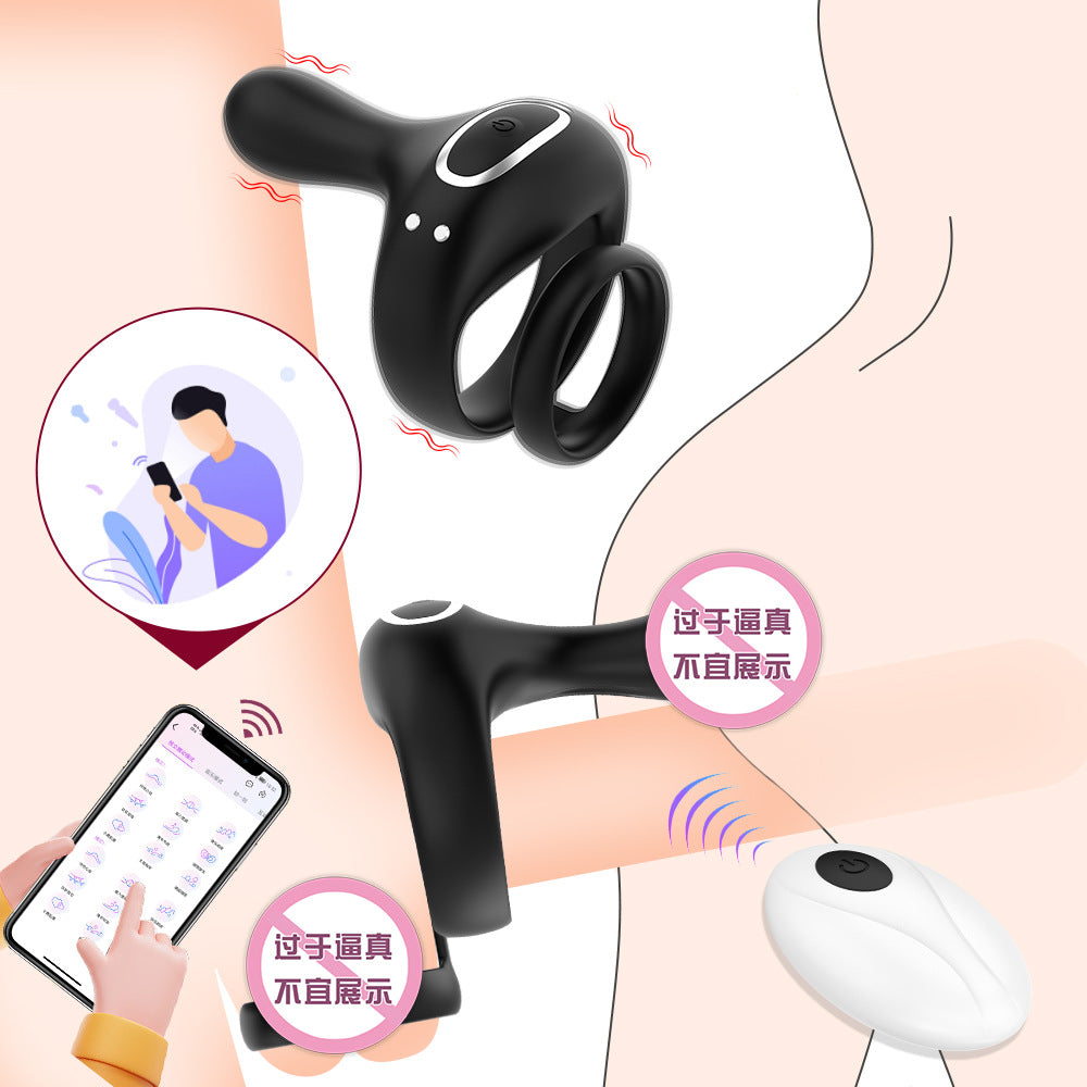 【APP Application】Adult products manufacturers wholesale APP double shock double ring delay lock fine ring husband and wife share male JJ ring speed