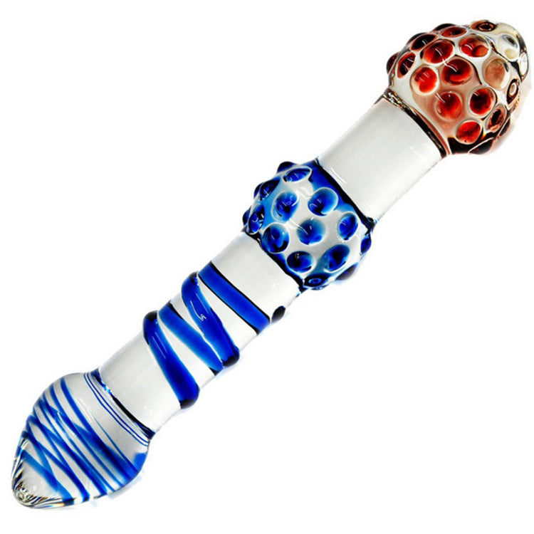 Striped sex adult products transparent glass penis ice and fire women's masturbation device backyard anal plug