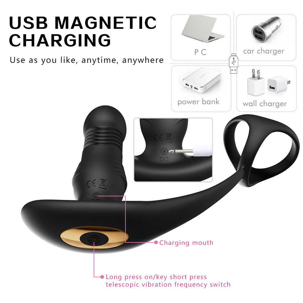 【APP Application】Adult products manufacturers wholesale crescent moon wireless remote control APP telescopic double shock three ring backyard prostate anal plug