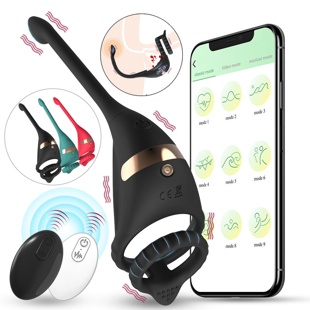 【APP Application】Wholesale from adult products manufacturers, Dragon Knight APP remote control double ring double shock lock fine ring backyard silicone anal plug couple