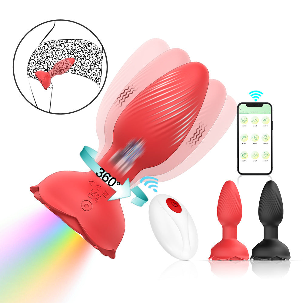 【APP Application】Hayley 2nd generation APP remote control luminous rotation twist vibration rose backyard anal plug silicone men and women masturbation massager