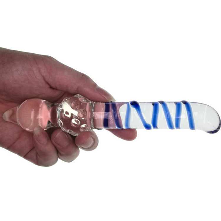 Striped sex adult products transparent glass penis ice and fire women's masturbation device backyard anal plug