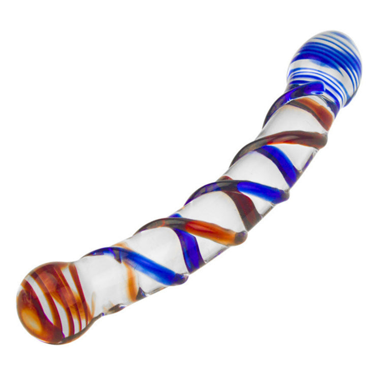 Striped sex adult products transparent glass penis ice and fire women's masturbation device backyard anal plug