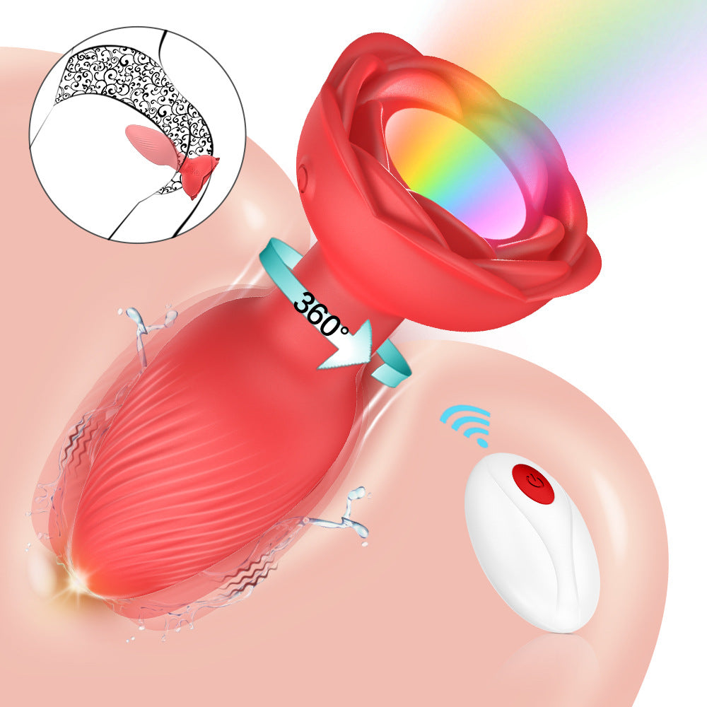 【APP Application】Hayley 2nd generation APP remote control luminous rotation twist vibration rose backyard anal plug silicone men and women masturbation massager