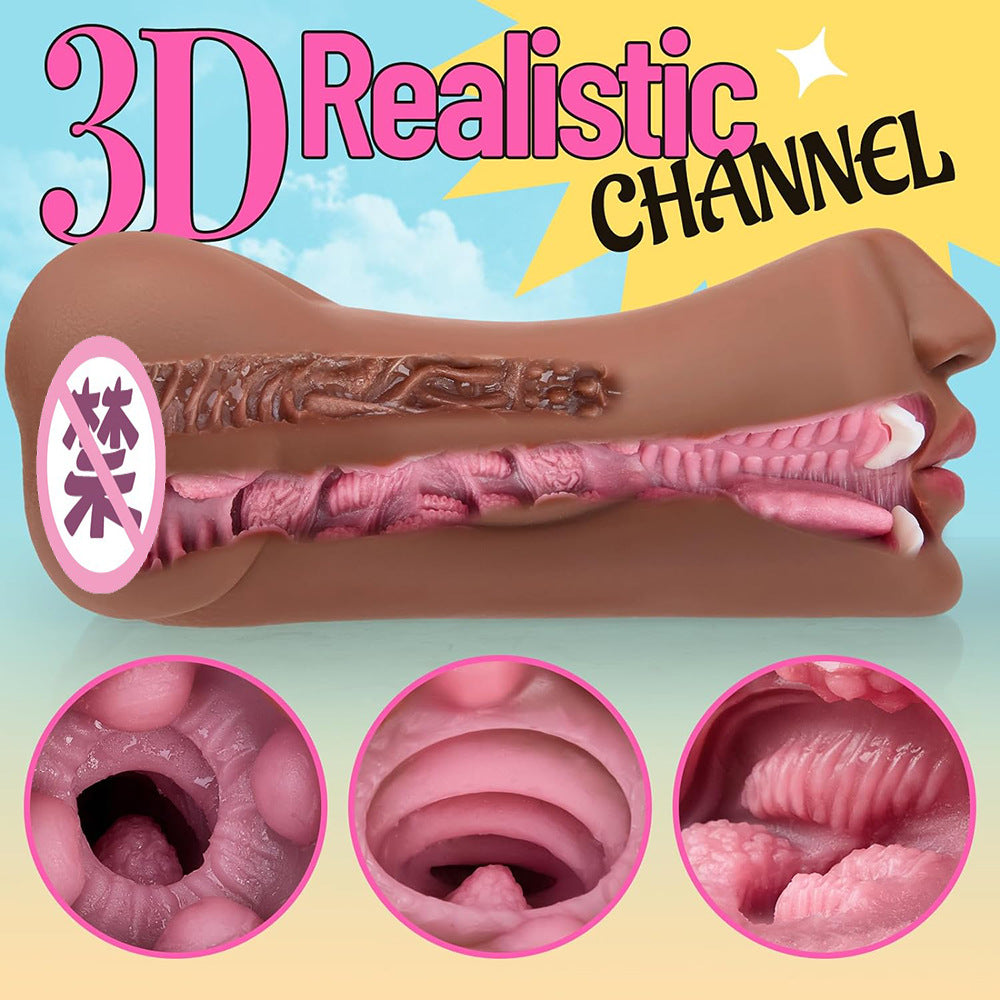 Realistic skin pattern, tee mouth, yin and anus, double head, name device, inverted mold, cross-border brown men's masturbation, adult products