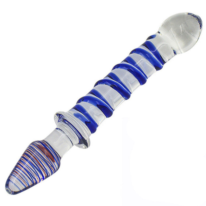 Striped sex adult products transparent glass penis ice and fire women's masturbation device backyard anal plug