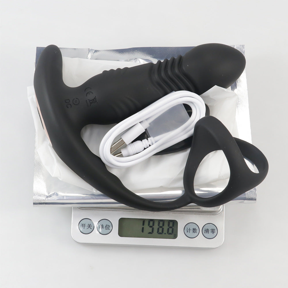 【APP Application】Adult products manufacturers wholesale crescent moon wireless remote control APP telescopic double shock three ring backyard prostate anal plug