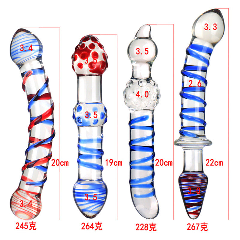 Striped sex adult products transparent glass penis ice and fire women's masturbation device backyard anal plug
