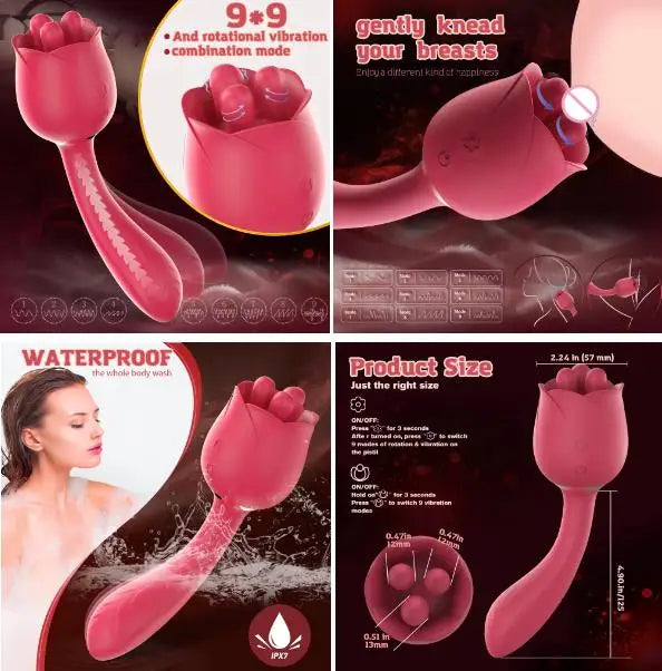 9 Speed 2 in 1 Vibrator Stimulator Clitoris Massager Sex Toys Women Vagina Licking And Sucking Rose Masturbation Sex Products