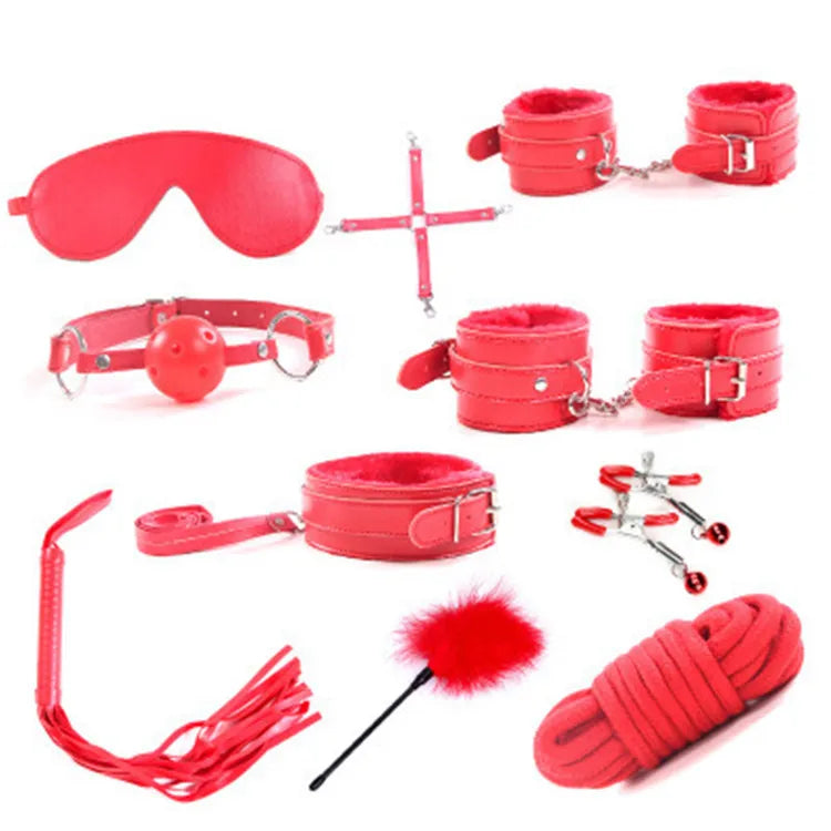Whip Handcuffs Foot Cuffs Eyeshade AV Gags Muzzles Bundling Restrict SP/SM Products Adult Games Tease Sex Toys Bondage Gear