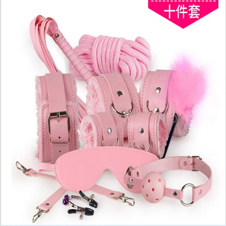 Whip Handcuffs Foot Cuffs Eyeshade AV Gags Muzzles Bundling Restrict SP/SM Products Adult Games Tease Sex Toys Bondage Gear