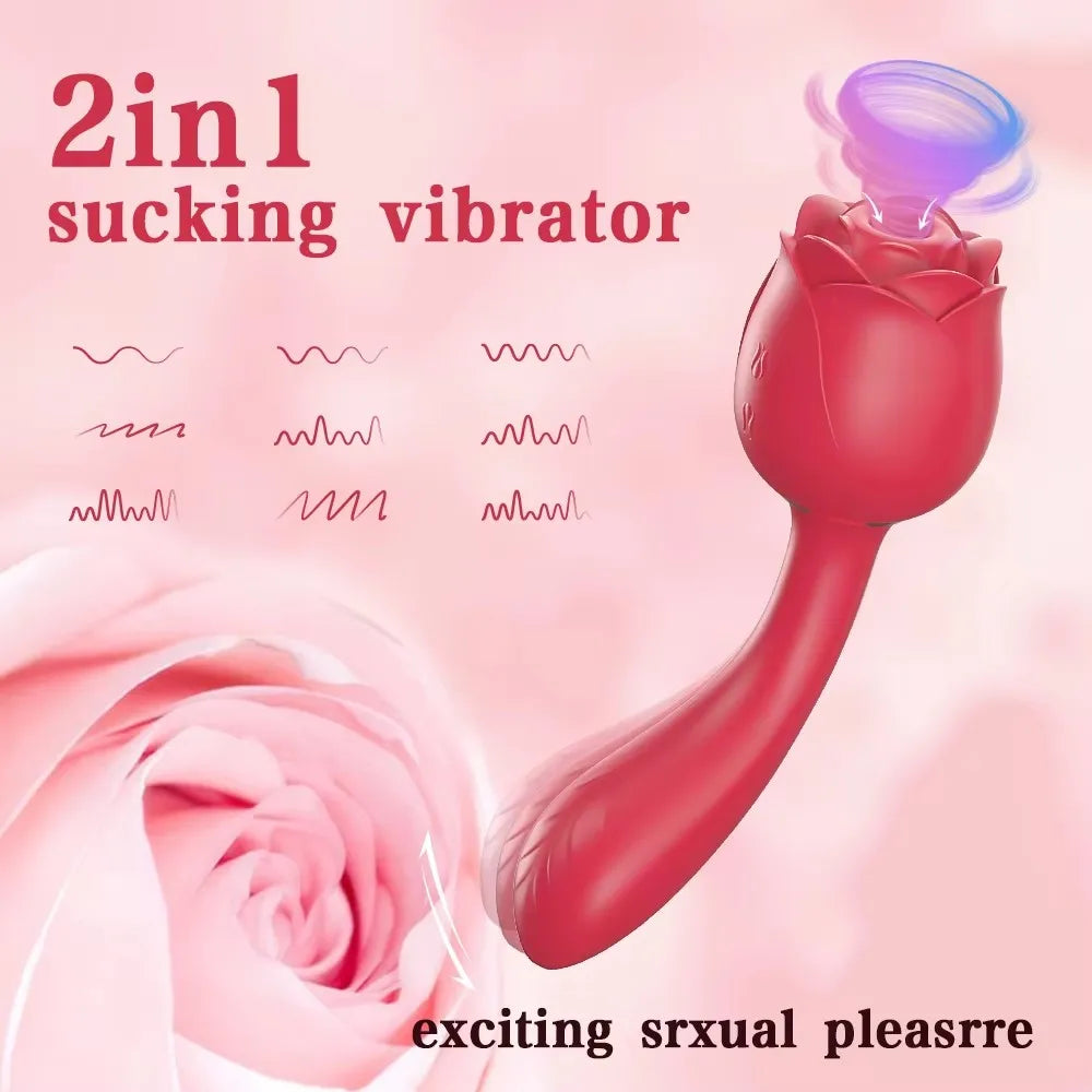 9 Speed 2 in 1 Vibrator Stimulator Clitoris Massager Sex Toys Women Vagina Licking And Sucking Rose Masturbation Sex Products