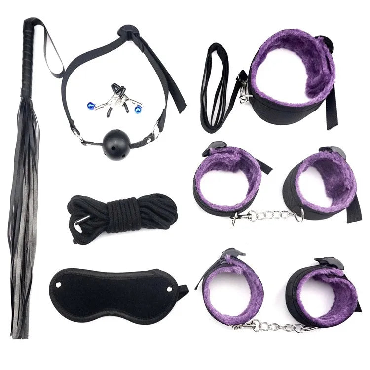 Whip Handcuffs Foot Cuffs Eyeshade AV Gags Muzzles Bundling Restrict SP/SM Products Adult Games Tease Sex Toys Bondage Gear