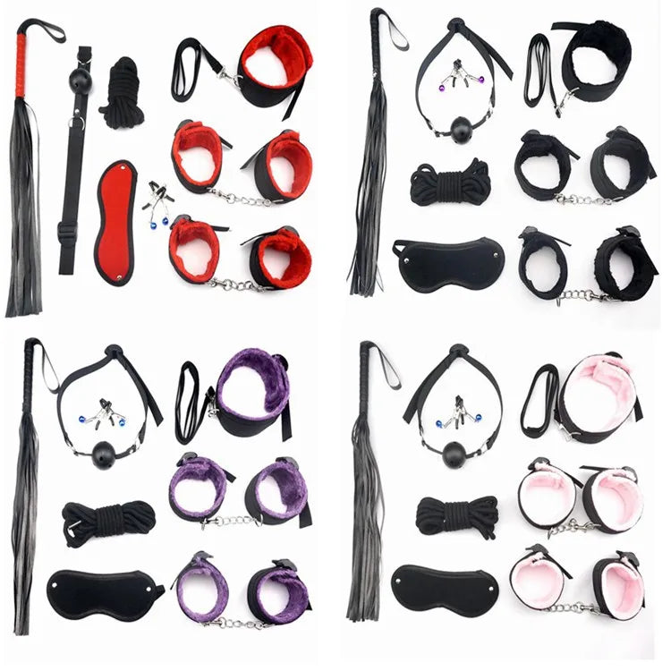 Whip Handcuffs Foot Cuffs Eyeshade AV Gags Muzzles Bundling Restrict SP/SM Products Adult Games Tease Sex Toys Bondage Gear